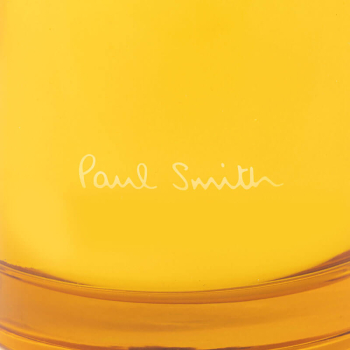 Paul Smith Duftkerze Daydreamer, Glasgefäss, gelb-blau, detail Schriftzug